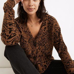 Madewell Tigerized Cameron Ribbed Cardigan Sweater in Coziest Yarn